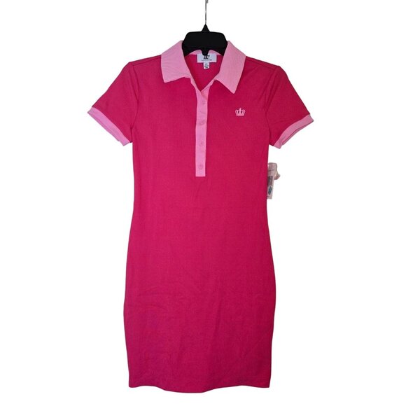 Juicy Couture Pink Ribbed Polo Collar Dress XS With Crown Logo & Tags - Picture 1 of 5